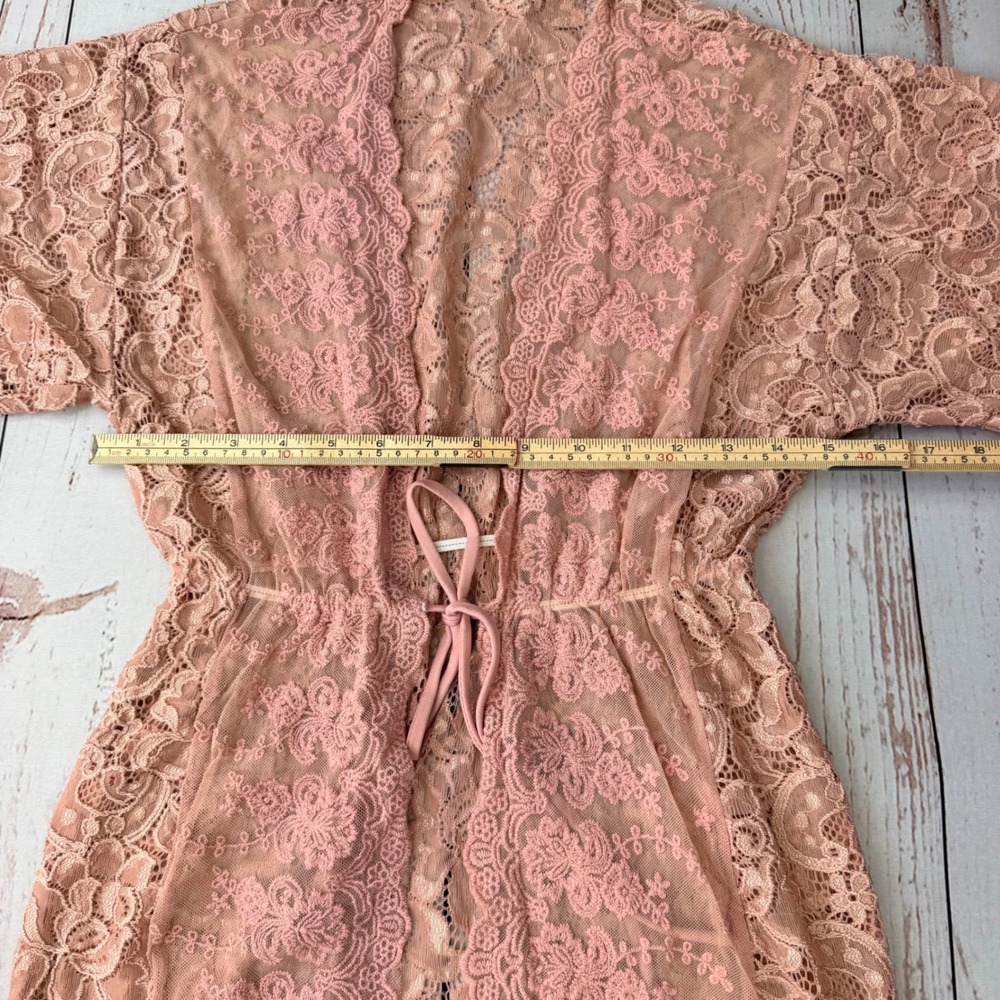 Charlotte Russe Pink Floral Lace Kimono Sheer Tie Waist High Low Wrap Small - Picture 5 of 8